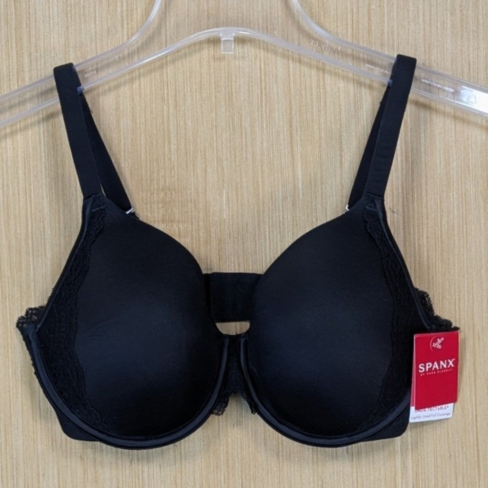 Spanx Undie-tectable Lightly Lined‎ Full Coverage Bra 32DD Black Lace 30034R NEW